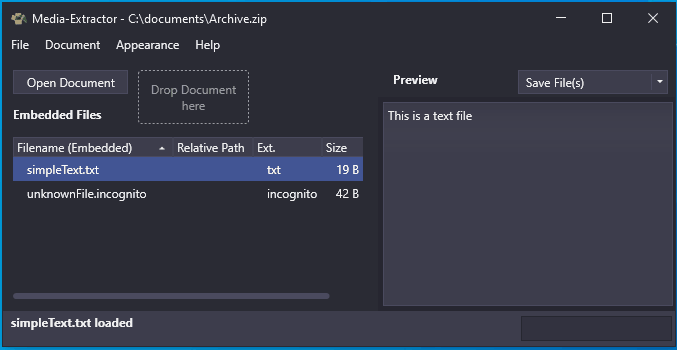 Preview of embedded files