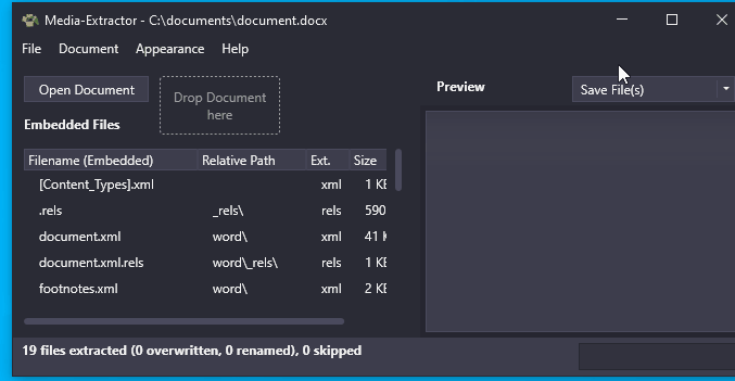Saving of embedded files