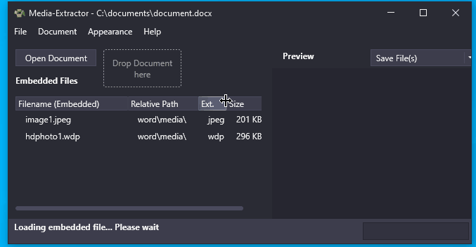 Preview of embedded files